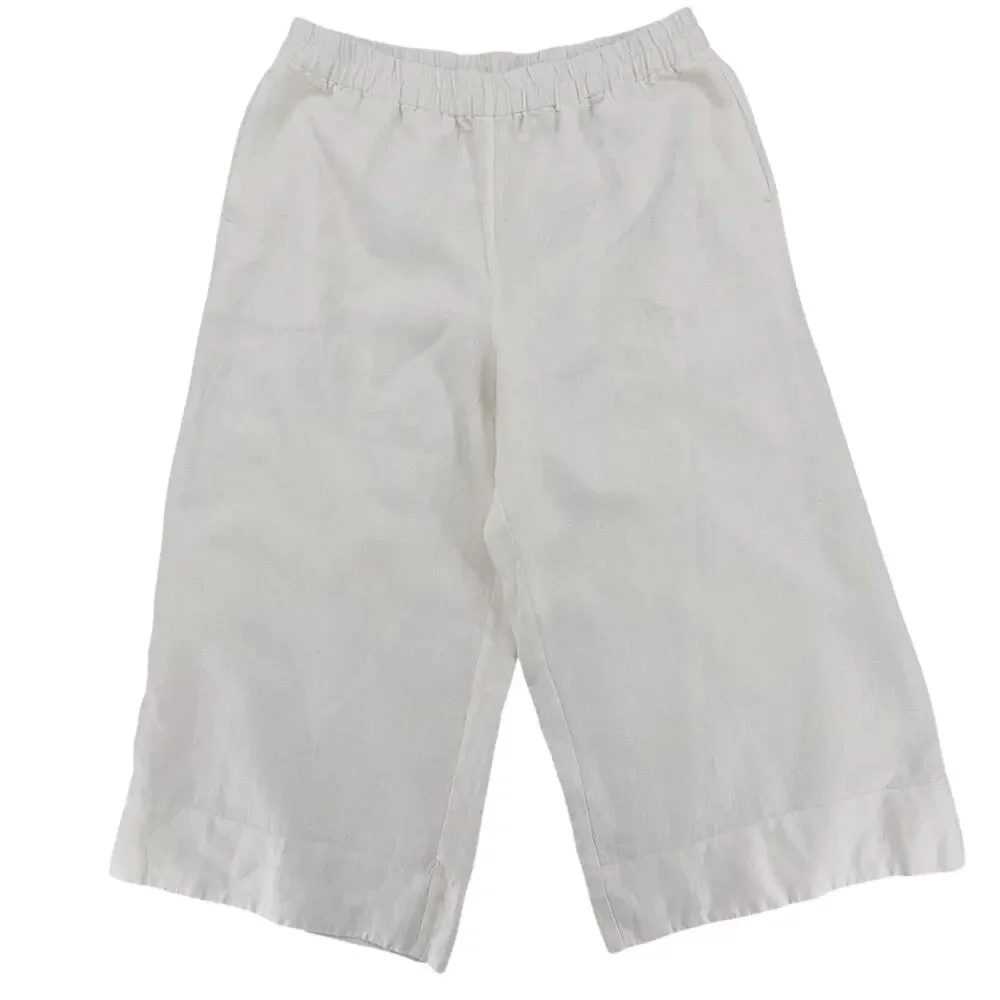 Banana Republic Off White 100% Linen Wide Leg Cropped Pants Fully Lined Size XL